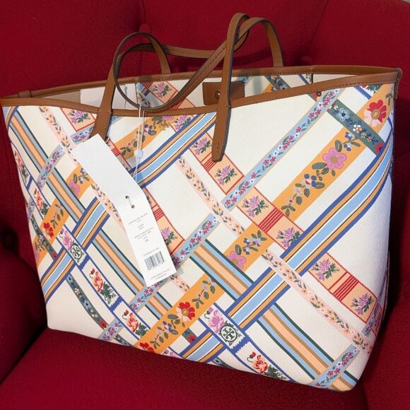 NWT Tory Burch - Kerrington Square Tote in Ribbon Weave Bias Allover Style 82352 - Picture 1 of 8